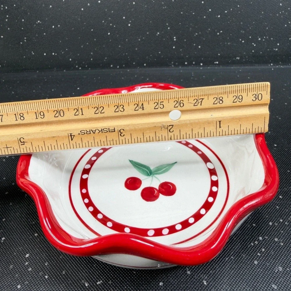 Crate & Barrel Mesa Cherry Pie Dish Bowl Individual Ramekin Set of 2 Red White